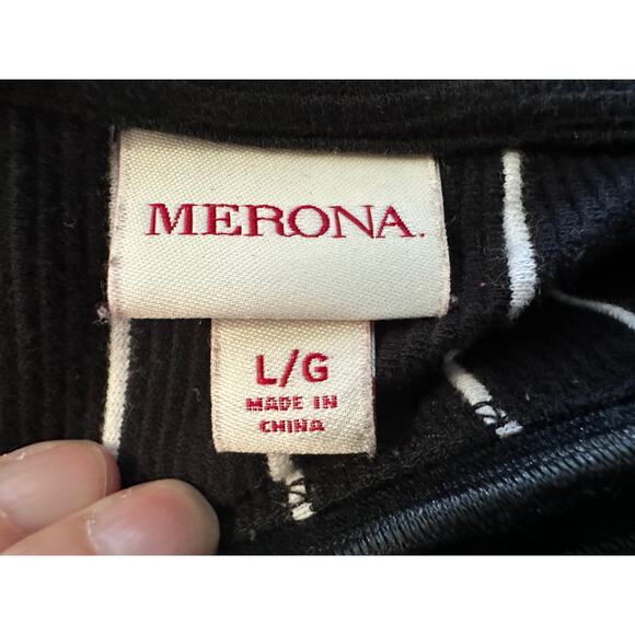 Merona V Neck Large Black White Striped Dress Shift Cotton Poly Blend - Picture 5 of 10